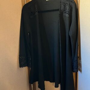 Rue JuJu Black Open Front Cardigan with Lace Details Large